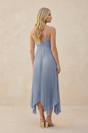 Spaghetti Strap Pleated A - Line Chiffon Midi Bridesmaid Dress in Twilight - KISS BRIDAL Bridesmaid Dresses
