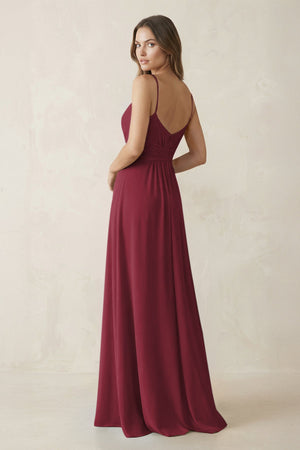 Spaghetti Strap Ruched Chiffon A-Line Bridesmaid Dress in Berry (2) | KISSBRIDAL