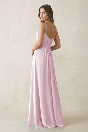 Spaghetti Strap Ruched Chiffon A-Line Bridesmaid Dress in Candy Pink (2) | KISSBRIDAL
