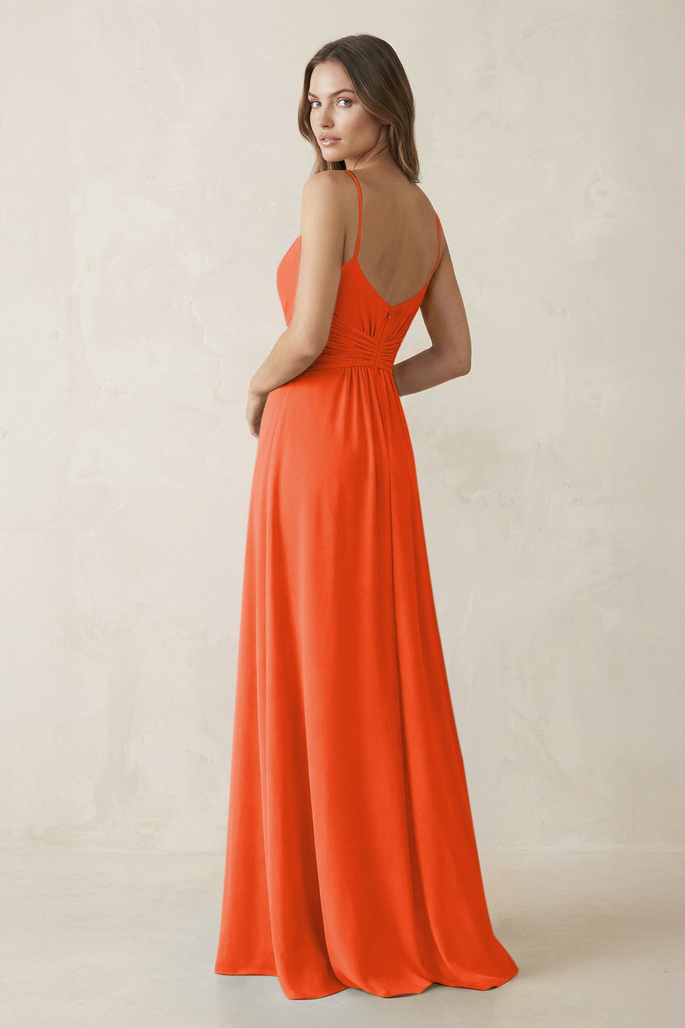 Spaghetti Strap Ruched Chiffon A-Line Bridesmaid Dress in Cinnamon