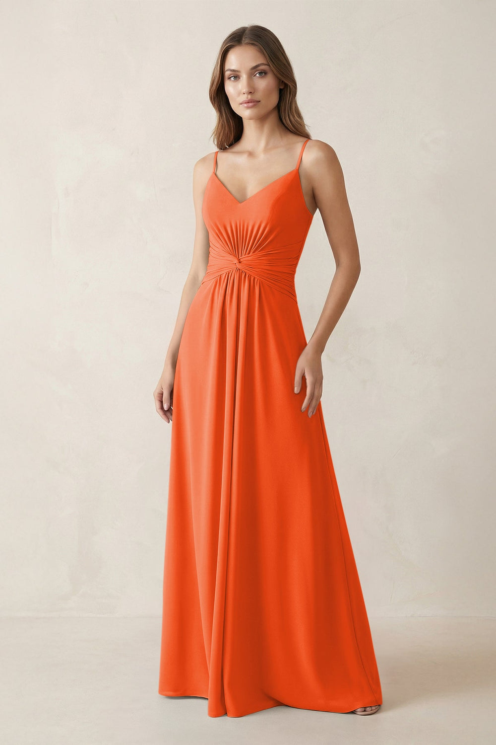 Spaghetti Strap Ruched Chiffon A-Line Bridesmaid Dress in Cinnamon