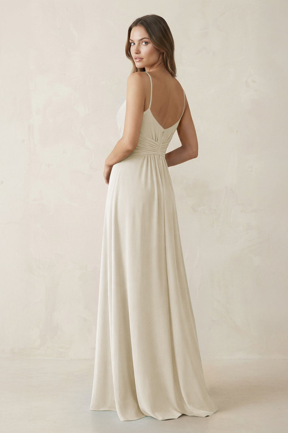 Spaghetti Strap Ruched Chiffon A-Line Bridesmaid Dress in Dove Gray