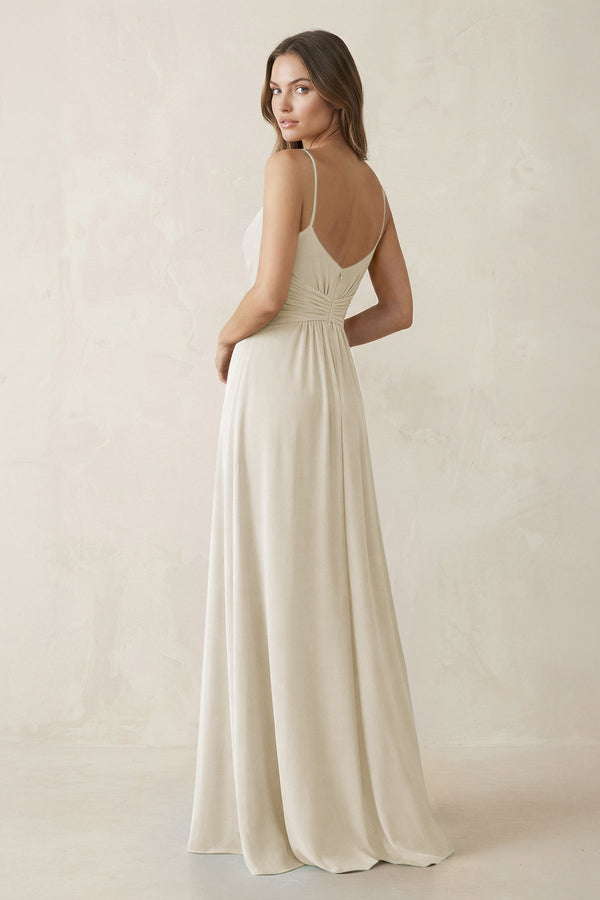 Spaghetti Strap Ruched Chiffon A - Line Bridesmaid Dress in Dove Gray - KISS BRIDAL Bridesmaid Dresses