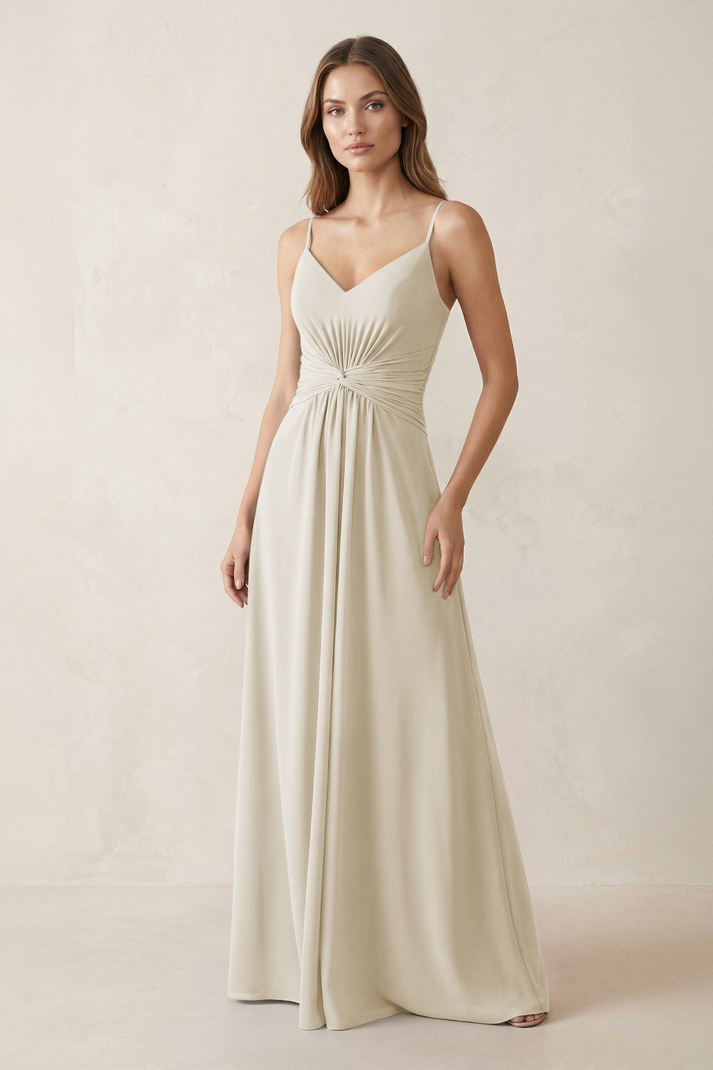 Spaghetti Strap Ruched Chiffon A-Line Bridesmaid Dress in Dove Gray
