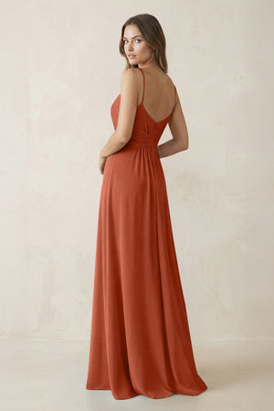 Spaghetti Strap Ruched Chiffon A - Line Bridesmaid Dress in Spice - KISS BRIDAL Bridesmaid Dresses