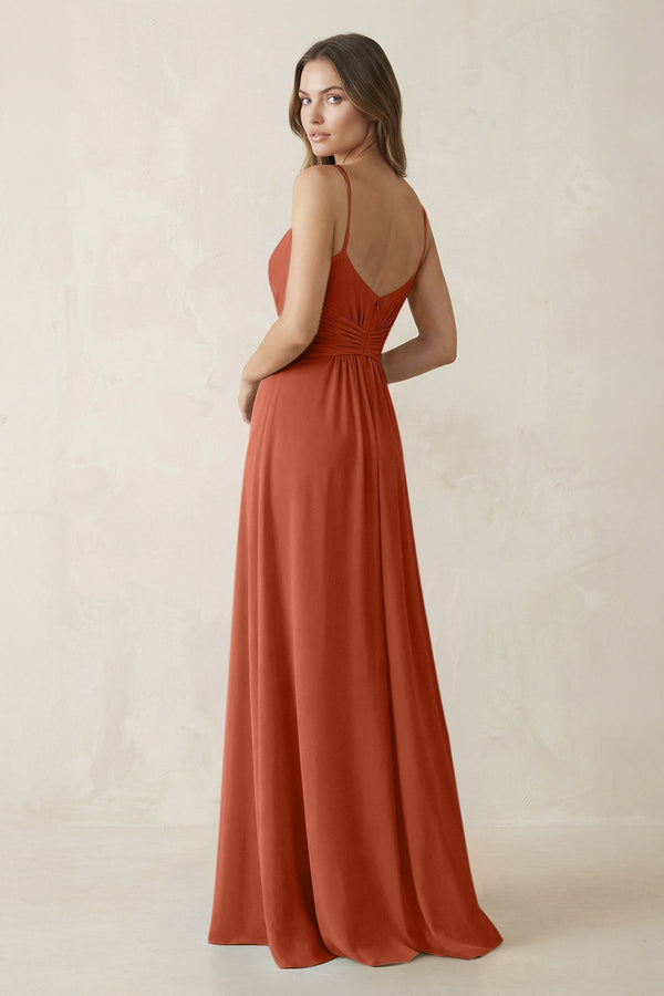 Spaghetti Strap Ruched Chiffon A - Line Bridesmaid Dress in Spice - KISS BRIDAL Bridesmaid Dresses