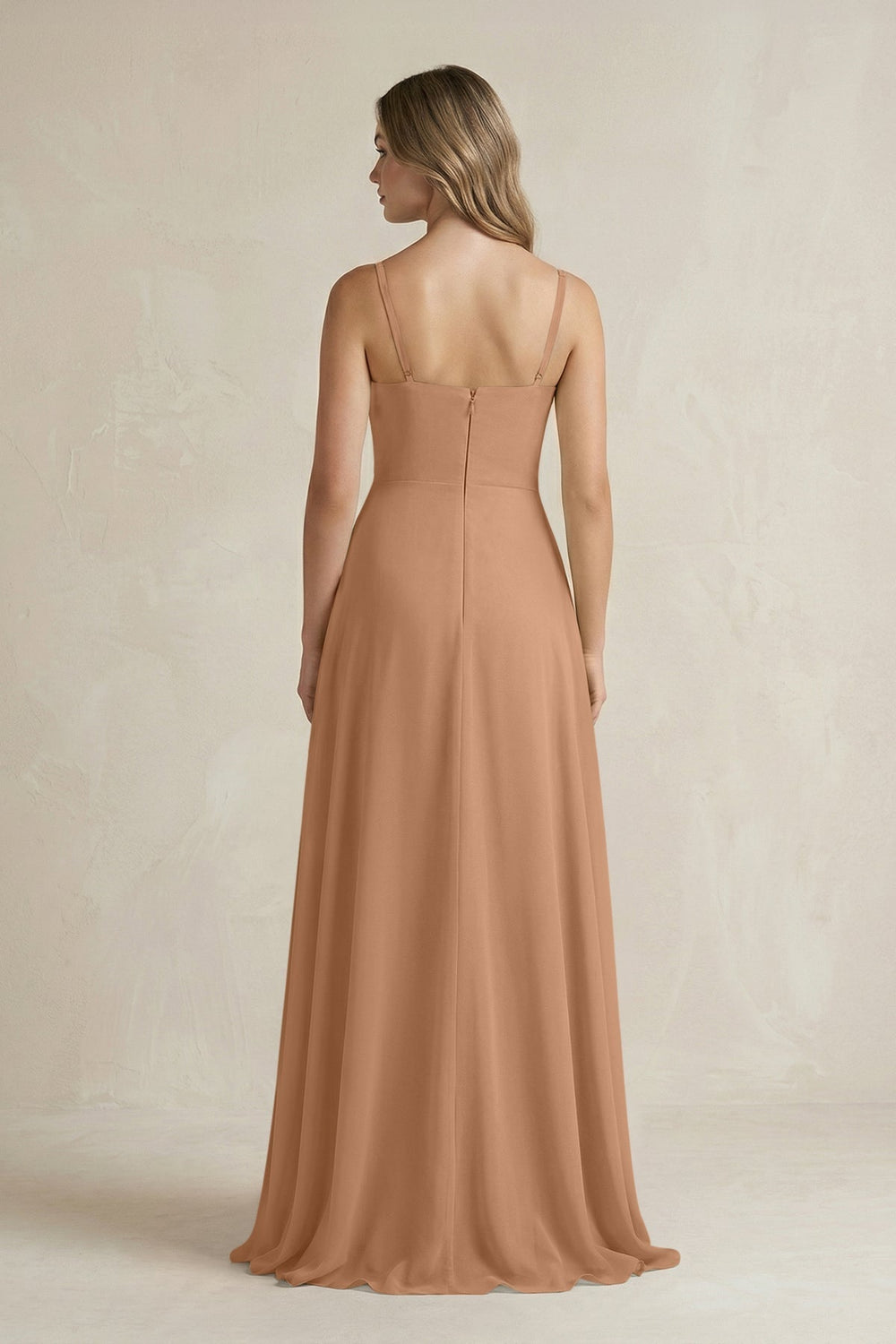 Spaghetti Strap Ruffled A-Line Chiffon Bridesmaid Dress in Bronzer