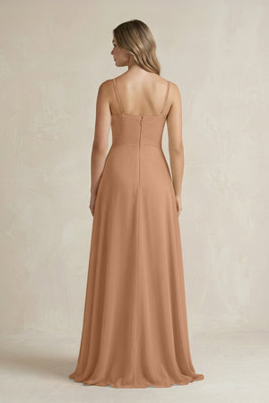 Spaghetti Strap Ruffled A - Line Chiffon Bridesmaid Dress in Bronzer - KISS BRIDAL Bridesmaid Dresses
