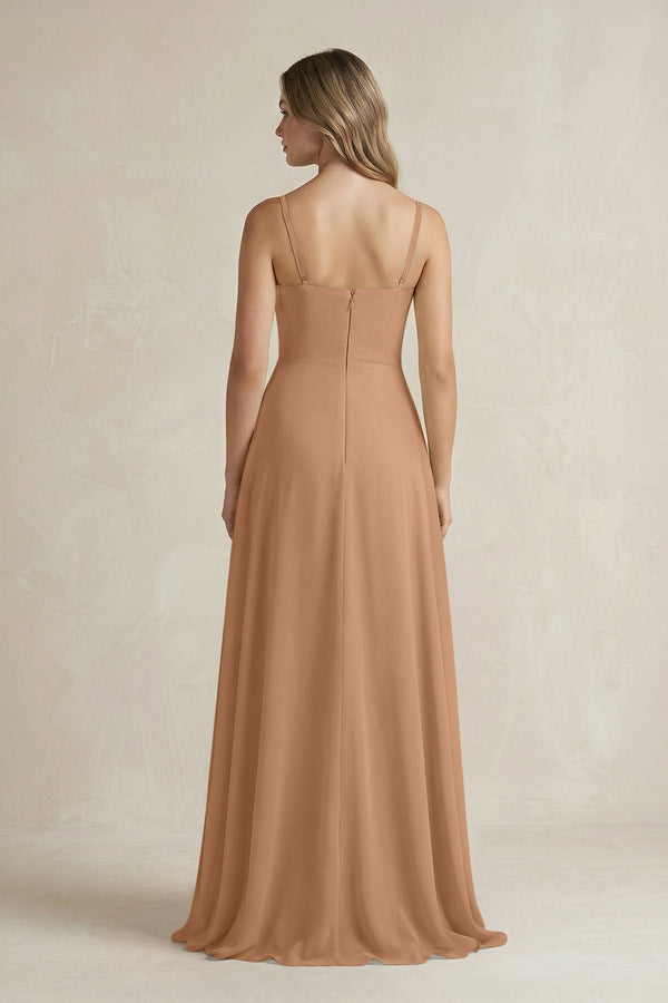 Spaghetti Strap Ruffled A - Line Chiffon Bridesmaid Dress in Bronzer - KISS BRIDAL Bridesmaid Dresses