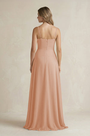 Spaghetti Strap Ruffled A - Line Chiffon Bridesmaid Dress in Champagne Rose - KISS BRIDAL Bridesmaid Dresses