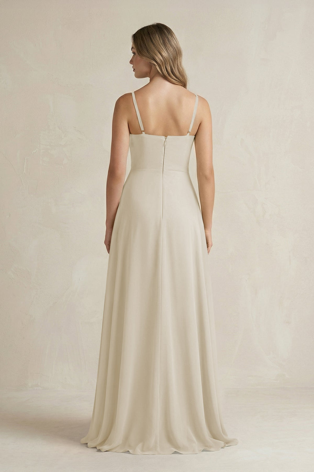 Spaghetti Strap Ruffled A-Line Chiffon Bridesmaid Dress in Dove Gray