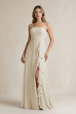 Spaghetti Strap Ruffled A - Line Chiffon Bridesmaid Dress in Dove Gray - KISS BRIDAL Bridesmaid Dresses