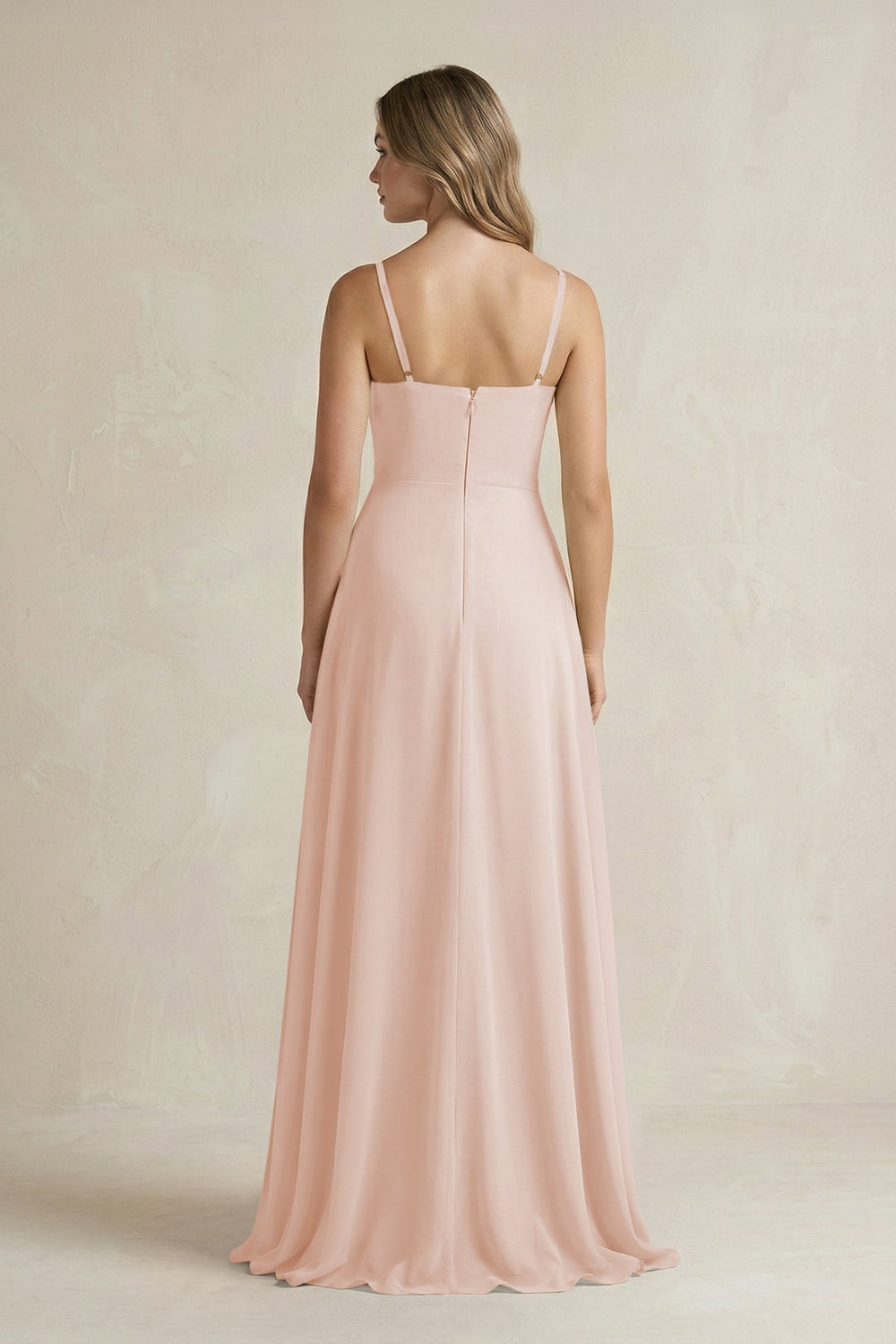 Spaghetti Strap Ruffled A-Line Chiffon Bridesmaid Dress in Pale Blush