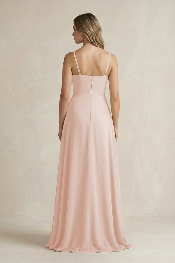 Spaghetti Strap Ruffled A - Line Chiffon Bridesmaid Dress in Pale Blush - KISS BRIDAL Bridesmaid Dresses