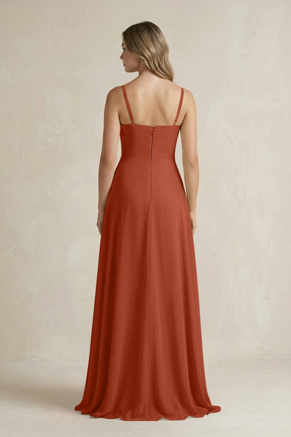 Spaghetti Strap Ruffled A-Line Chiffon Bridesmaid Dress in Spice