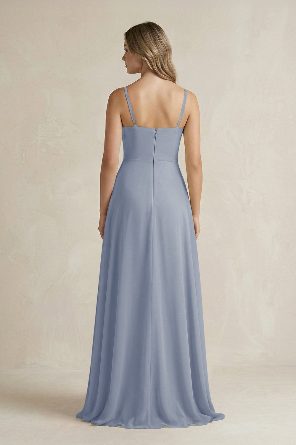 Spaghetti Strap Ruffled A-Line Chiffon Bridesmaid Dress in Twilight