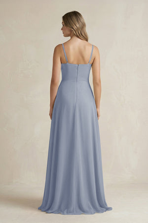 Spaghetti Strap Ruffled A - Line Chiffon Bridesmaid Dress in Twilight - KISS BRIDAL Bridesmaid Dresses