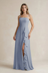 Spaghetti Strap Ruffled A - Line Chiffon Bridesmaid Dress in Twilight - KISS BRIDAL Bridesmaid Dresses