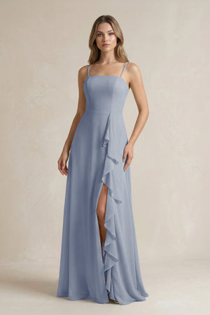 Spaghetti Strap Ruffled A - Line Chiffon Bridesmaid Dress in Twilight - KISS BRIDAL Bridesmaid Dresses