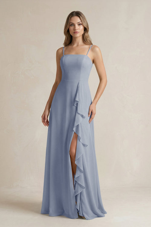 Spaghetti Strap Ruffled A - Line Chiffon Bridesmaid Dress in Twilight - KISS BRIDAL Bridesmaid Dresses