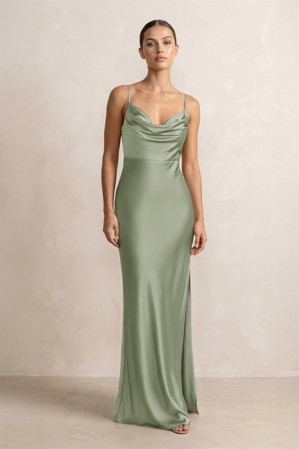 Spaghetti Strap Satin Sheath Bridesmaid Dress in Dove Gray