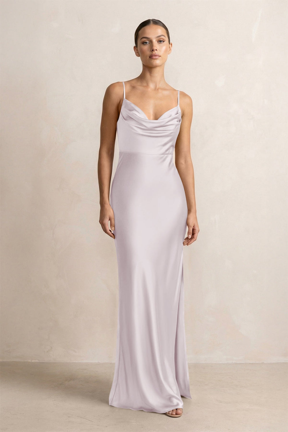 Spaghetti Strap Satin Sheath Bridesmaid Dress in Dusk