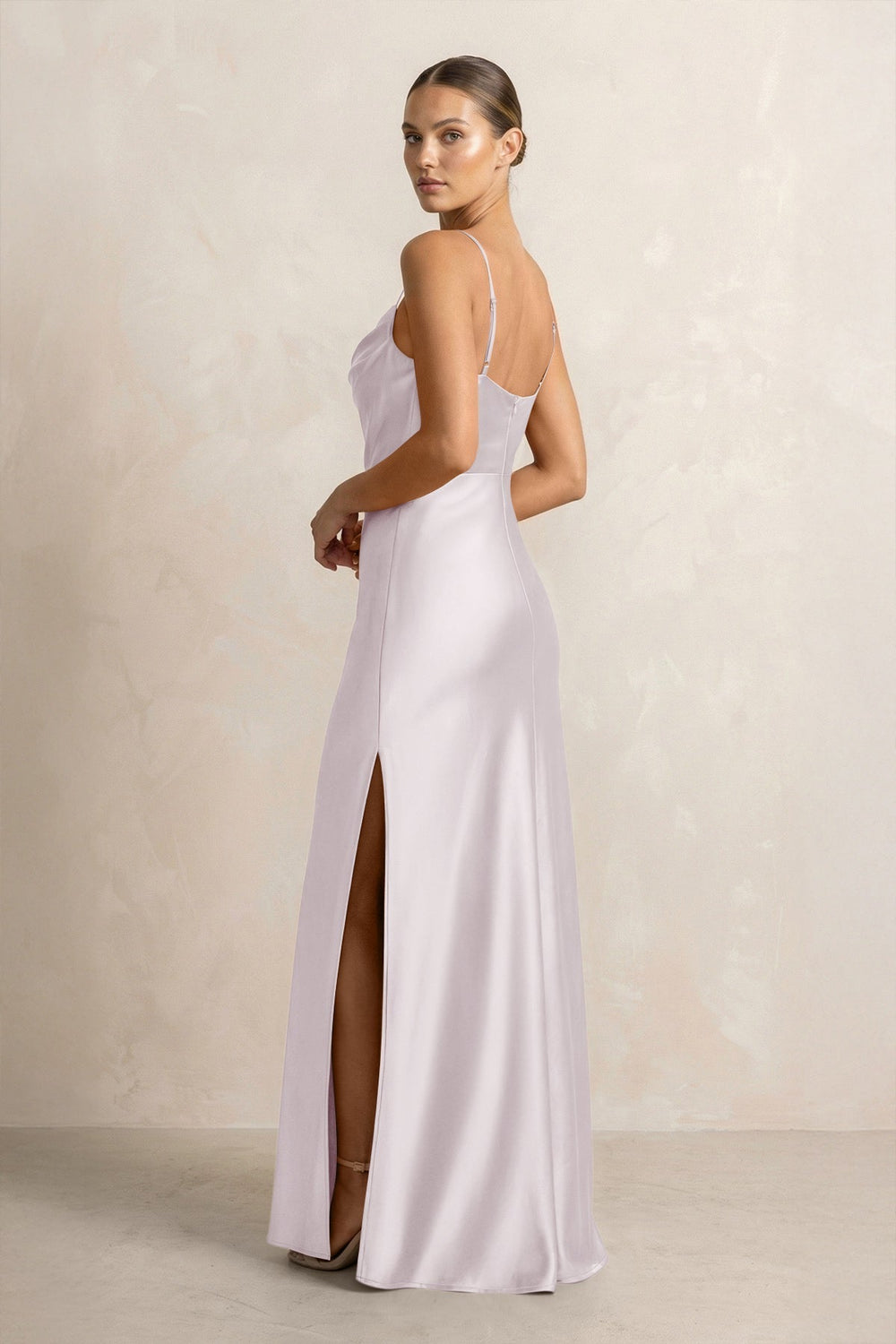 Spaghetti Strap Satin Sheath Bridesmaid Dress in Dusk