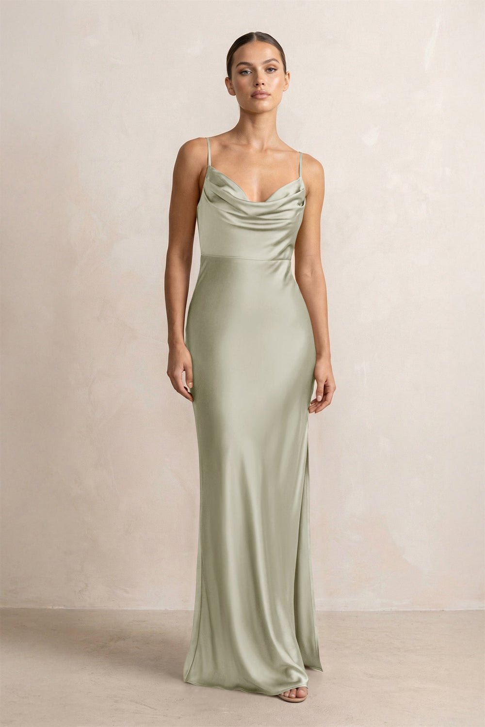 Spaghetti Strap Satin Sheath Bridesmaid Dress in Frost
