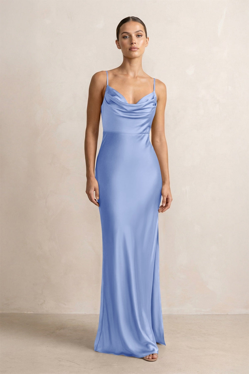Spaghetti Strap Satin Sheath Bridesmaid Dress in Ice