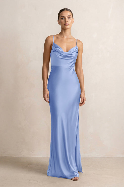 Spaghetti Strap Satin Sheath Bridesmaid Dress in Ice - KISS BRIDAL Bridesmaid Dresses