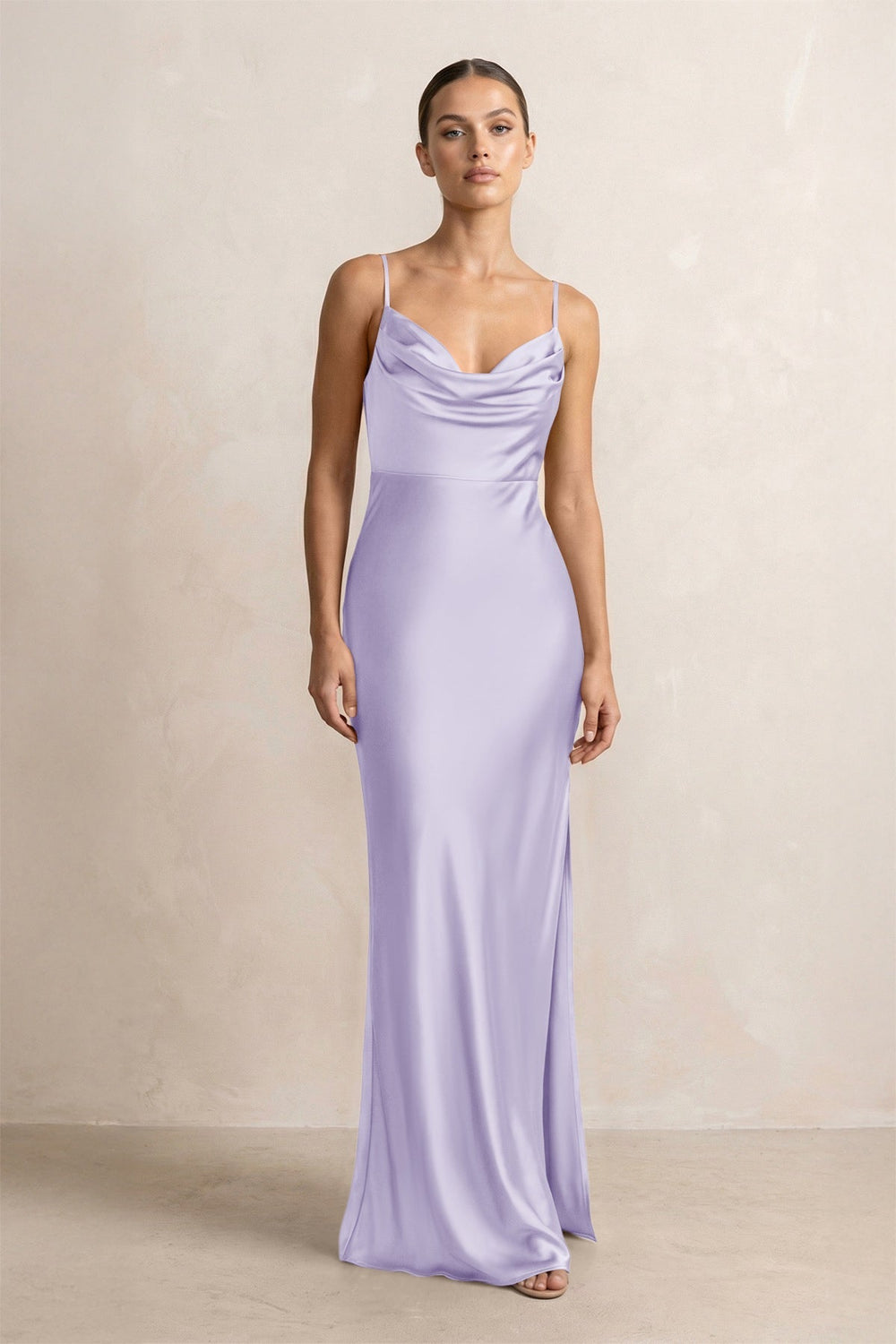 Spaghetti Strap Satin Sheath Bridesmaid Dress in Lavender
