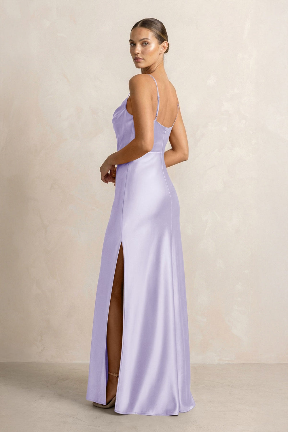 Spaghetti Strap Satin Sheath Bridesmaid Dress in Lavender