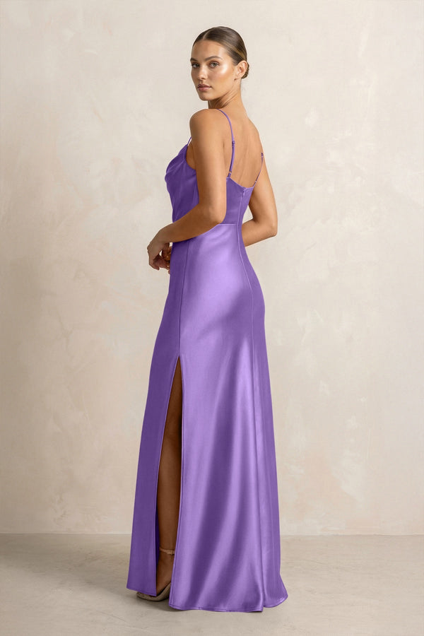 Spaghetti Strap Satin Sheath Bridesmaid Dress in Lilac - KISS BRIDAL Bridesmaid Dresses