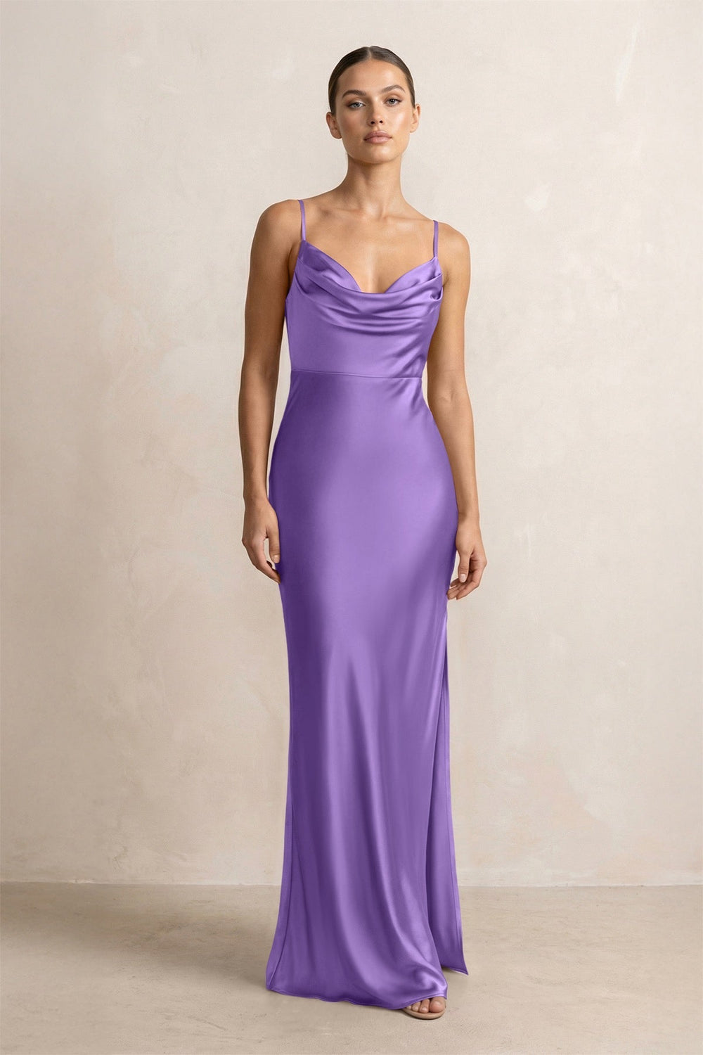 Spaghetti Strap Satin Sheath Bridesmaid Dress in Lilac