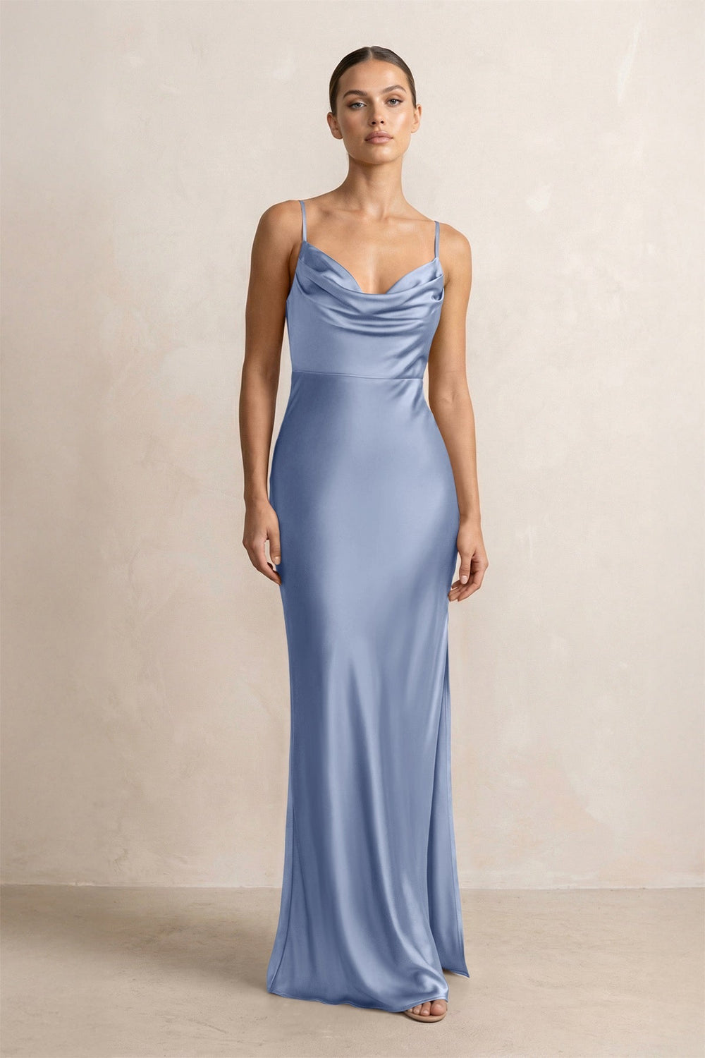 Spaghetti Strap Satin Sheath Bridesmaid Dress in Mist