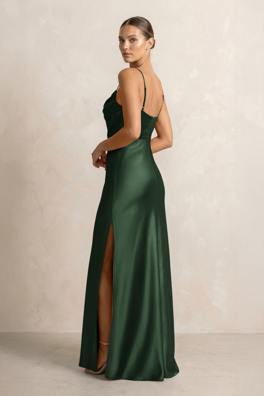 Spaghetti Strap Satin Sheath Bridesmaid Dress in Moss