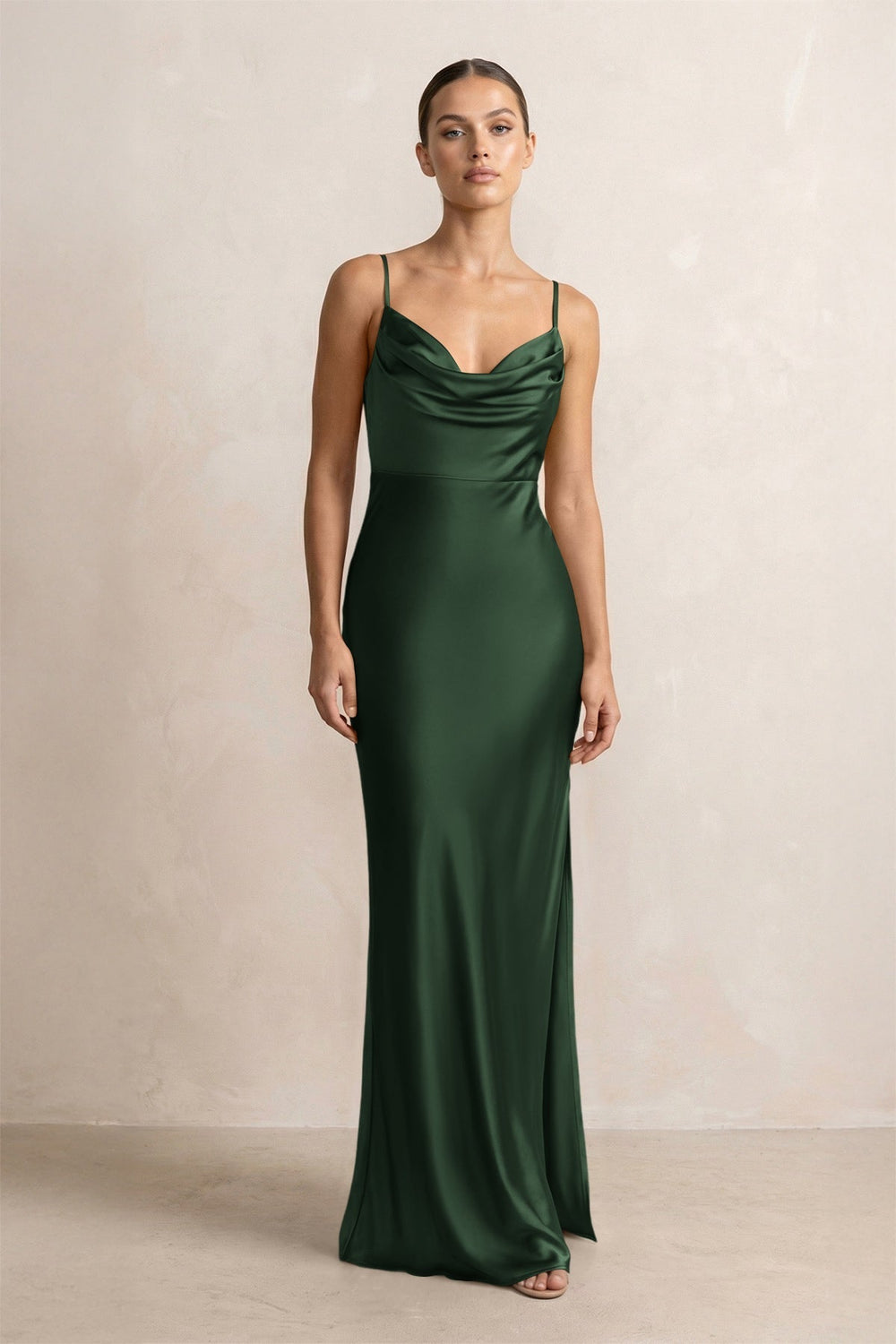 Spaghetti Strap Satin Sheath Bridesmaid Dress in Moss