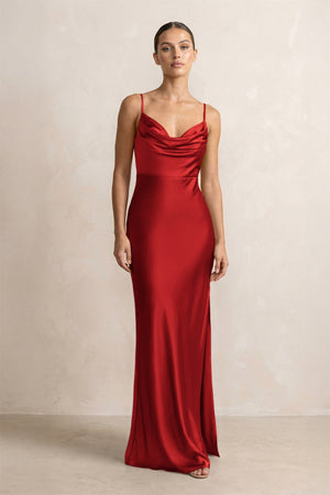 Spaghetti Strap Satin Sheath Bridesmaid Dress in Spice - KISS BRIDAL Bridesmaid Dresses