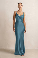 Spaghetti Strap Satin Sheath Bridesmaid Dress in Twilight - KISS BRIDAL Bridesmaid Dresses