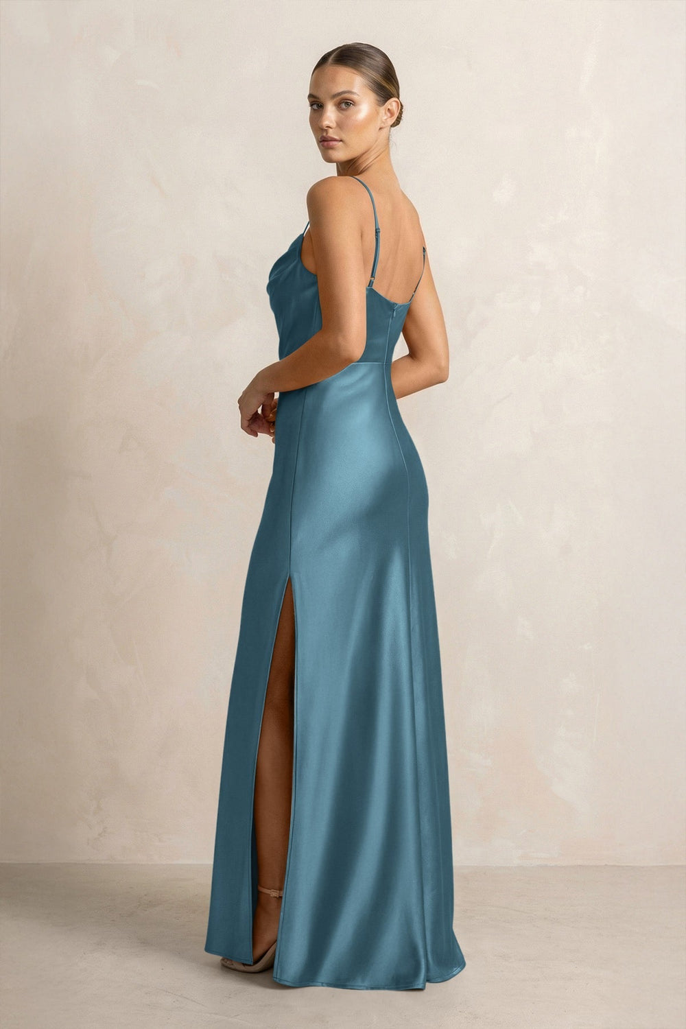 Spaghetti Strap Satin Sheath Bridesmaid Dress in Twilight