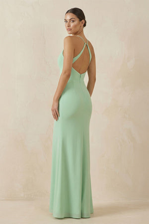 Spaghetti Strap Sheath Chiffon Bridesmaid Dress With Slit - KISS BRIDAL Bridesmaid Dresses