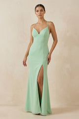 Spaghetti Strap Sheath Chiffon Bridesmaid Dress With Slit - KISS BRIDAL Bridesmaid Dresses