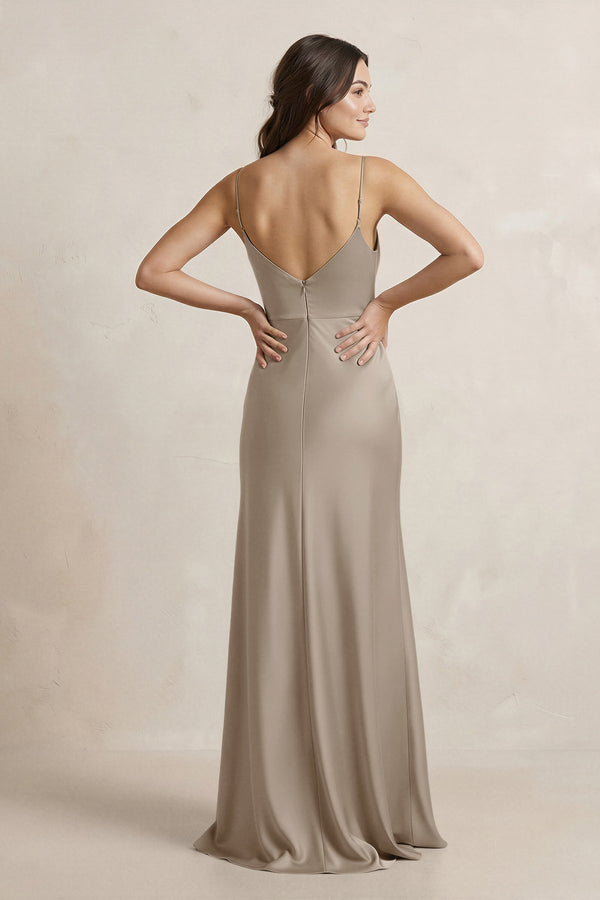 Spaghetti Strap Sheath Satin Bridesmaid Dress in Almond - KISS BRIDAL Bridesmaid Dresses