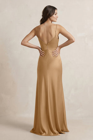 Spaghetti Strap Sheath Satin Bridesmaid Dress in Bronzer - KISS BRIDAL Bridesmaid Dresses