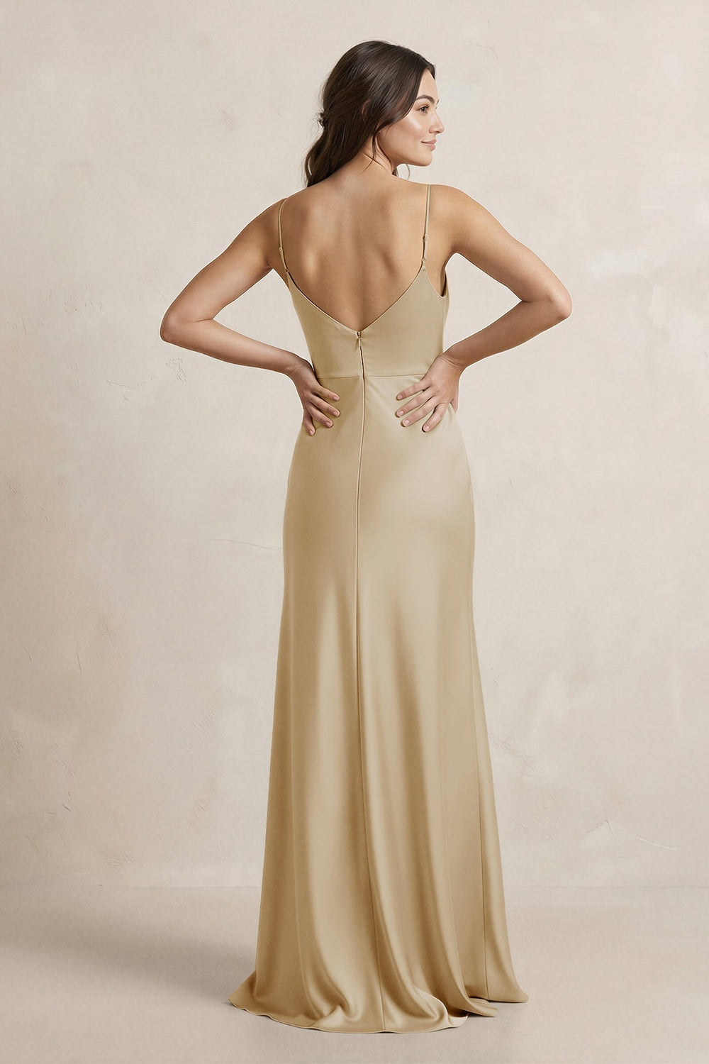Spaghetti Strap Sheath Satin Bridesmaid Dress in Champagne
