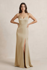 Spaghetti Strap Sheath Satin Bridesmaid Dress in Champagne - KISS BRIDAL Bridesmaid Dresses