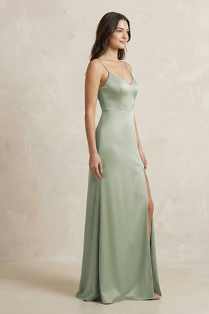 Spaghetti Strap Sheath Satin Bridesmaid Dress in Dove Gray - KISS BRIDAL Bridesmaid Dresses