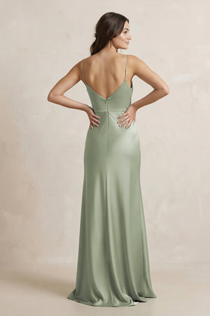 Spaghetti Strap Sheath Satin Bridesmaid Dress in Dove Gray - KISS BRIDAL Bridesmaid Dresses