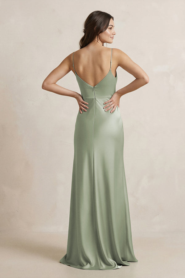 Spaghetti Strap Sheath Satin Bridesmaid Dress in Dove Gray - KISS BRIDAL Bridesmaid Dresses
