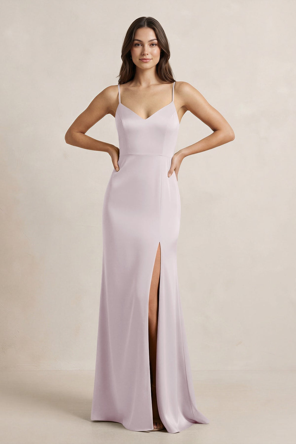 Spaghetti Strap Sheath Satin Bridesmaid Dress in Dusk